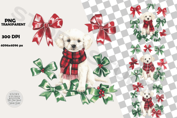 Download Cute Christmas Puppy and Bows Clipart - Art Collection