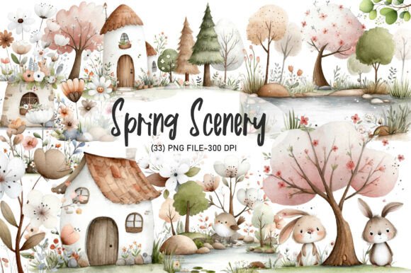 Download Watercolor Spring Scenery Clipart - Art Collection