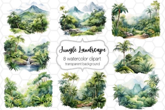 Download Watercolor Jungle Landscape Cliparts PNG - Art Collection