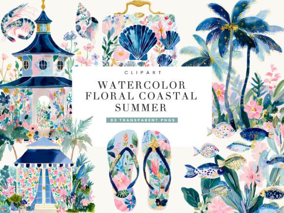 Download Watercolor Floral Coastal Summer Clipart - Art Collection