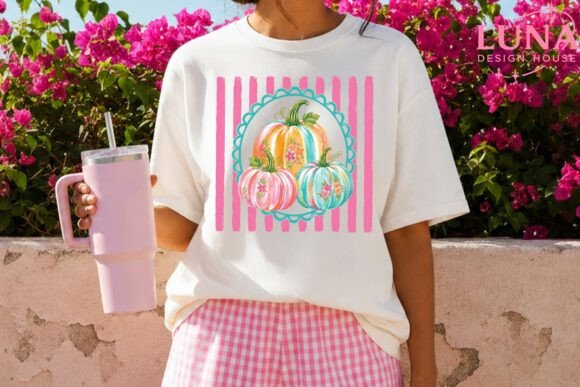Download Floral Pumpkins Pink Stripes PNG - Premium Resources