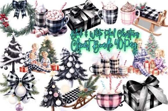 Download Black &amp; White Plaid Christmas Clipart - Art Collection