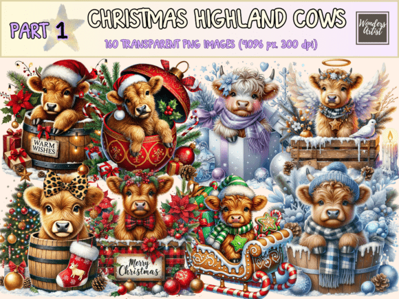 Download Christmas Highland Cows Clipart - Art Collection