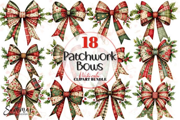 Download Christmas Patchwork Bow Clipart Bundle - Art Collection