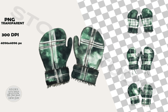 Download Cozy Green Plaid Winter Mittens Clipart - Art Collection
