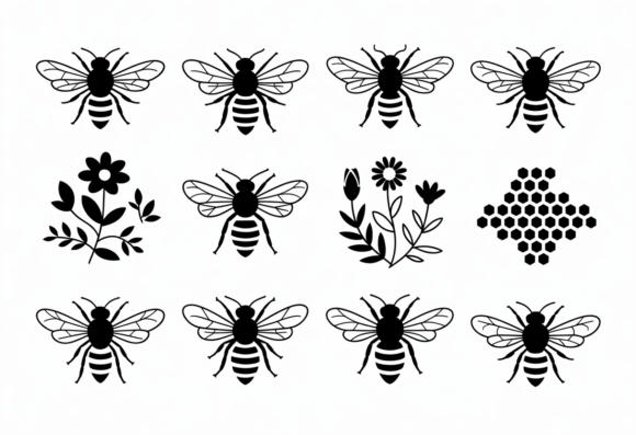 Download Cute Bee Honeycomb Floral Vector Clipart - Art Collection