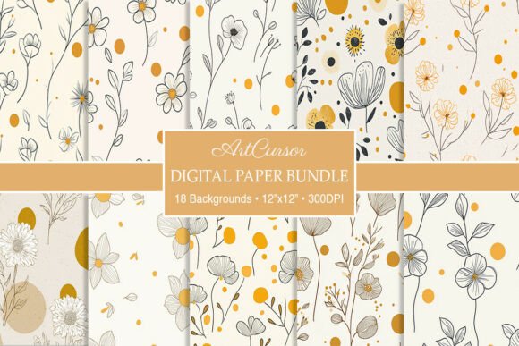 Download Mustard Boho Line Art Flowers Background - Art Collection