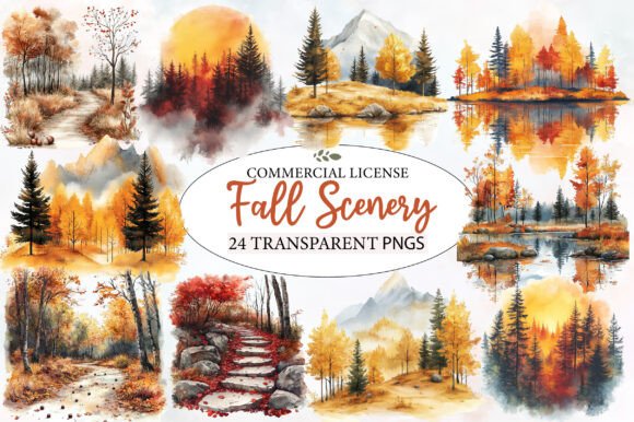 Download Watercolor Fall Scenery Clipart Bundle - Art Collection