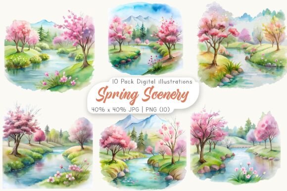 Download Watercolor Spring Scenery Clipart - Art Collection