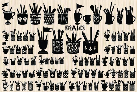 Download Set of Silhouette Art Supplies Container - Art Collection