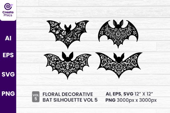 Download Floral Decorative Bat Silhouette Clipart - Art Collection