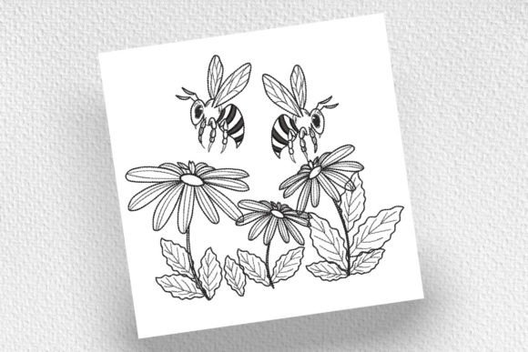 Download Flower and Bee Line Art - Art Collection