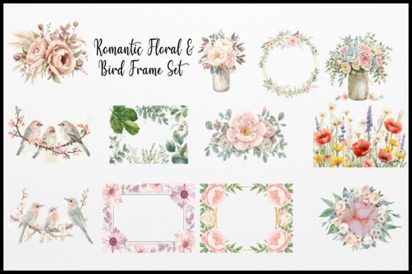 Download Romantic Floral &amp; Bird Frame Clipart - Art Collection