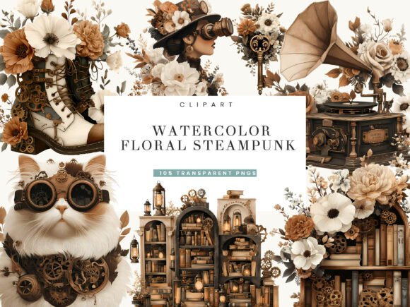 Download Watercolor Floral Steampunk Clipart - Art Collection