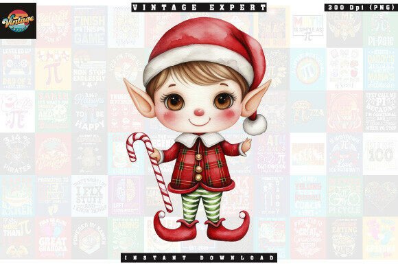 Download Christmas Elf with Candy Cane Clipart - Art Collection