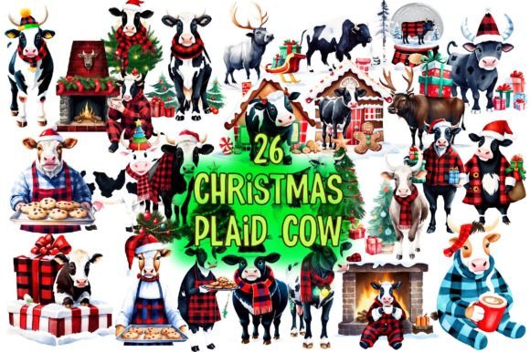 Download Christmas Plaid Cow Clipart Bundle - Art Collection