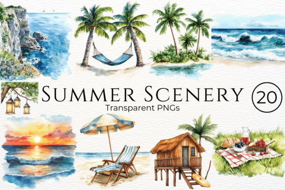 Download Summer Scenery Watercolor Cliparts - Art Collection