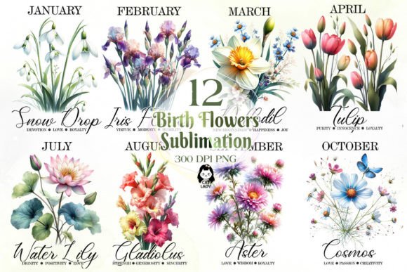 Download Birth Flowers Sublimation Clipart Bundle - Art Collection