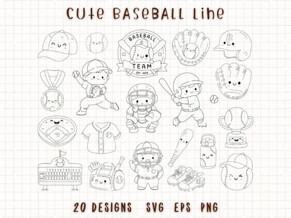 Download Cute Baseball Sport Line Art SVG - Art Collection