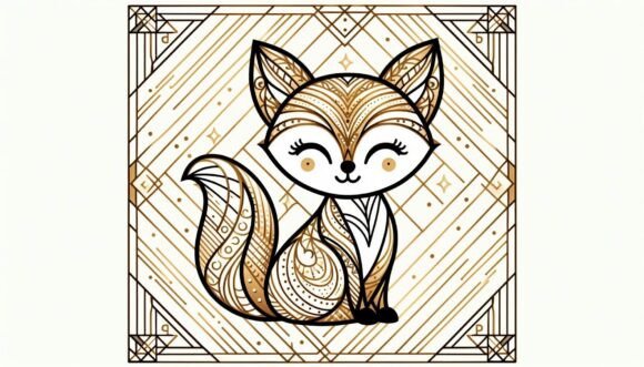 Download Art Deco Kawaii Fox in Golden Patterns - Art Collection