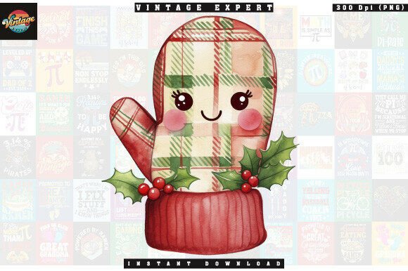 Download Kawaii Plaid Holiday Mitten PNG Clipart - Art Collection