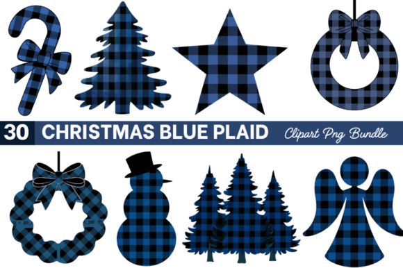 Download Christmas Blue Plaid Clipart PNG Bundle - Art Collection
