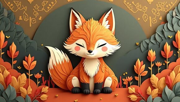 Download Art Deco Kawaii Fox in Golden Patterns - Art Collection