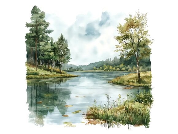 Download 10 Lakeside Nature Scenery Clipart Set - Art Collection