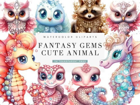 Download Fantasy Gems Cute Animals Prints Clipart - Art Collection