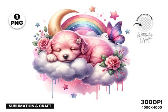 Download Watercolor Puppy Rainbow Cloud Clipart - Art Collection