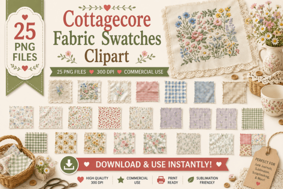 Download Cottagecore Fabric Swatches Clipart - Art Collection
